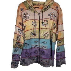 Rising International Hoodie Zip Front Jacket Size 2x? 3x? Boho Festival Floral